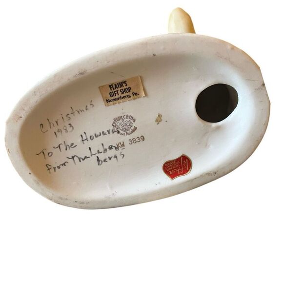 Lefton Vintage Fishing Boy Hand Painted Figure 1983 Personal Inscription On Bott - Picture 6 of 6